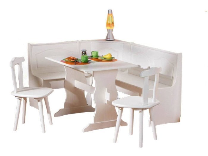 Conjunto de mesa, sillas y banco de madera Tirol