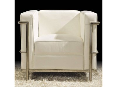 Sillón de diseño Denver en piel blanca y acero