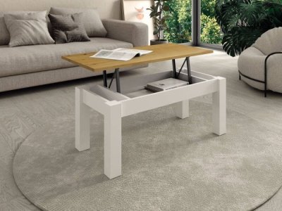 Mesa centro elevable Velcro blanco-roble