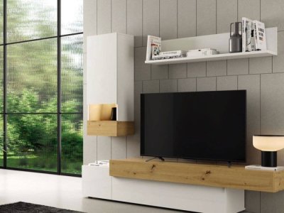 Apilable Tv Baltic Small en blanco-roble veta