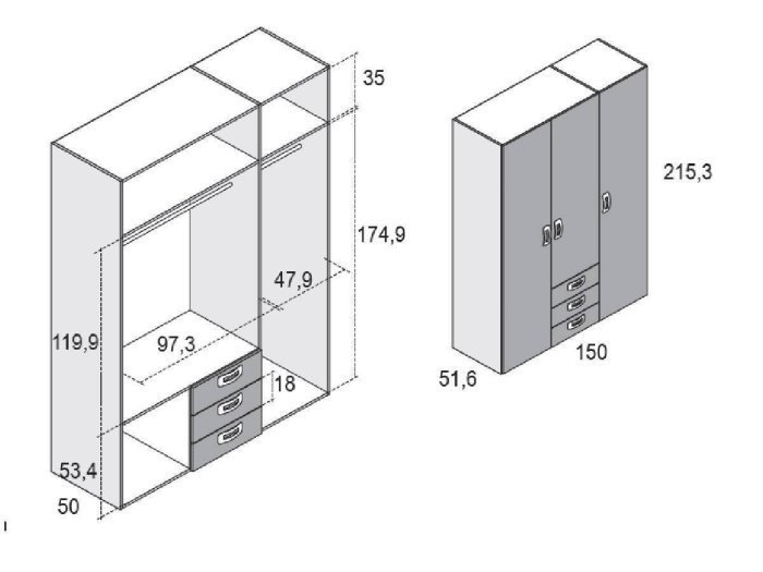 Armario 3 puertas cajones Pen Star