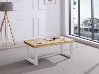 Mesa de centro elevable Henar roble-blanco