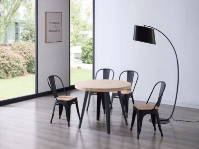 Mesa comedor redonda extensible Silvana roble-negro