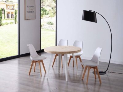 Mesa comedor redonda extensible Silvana roble-blanco