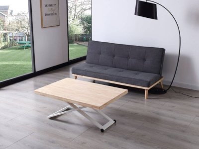 Mesa centro elevable comedor Freya roble-blanco