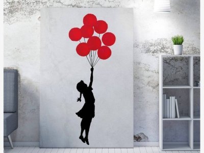 Lienzo en bastidor madera modelo BALLONS en grises y rojo