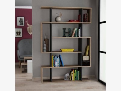 Librería en antracita y roble modelo ALMERIA
