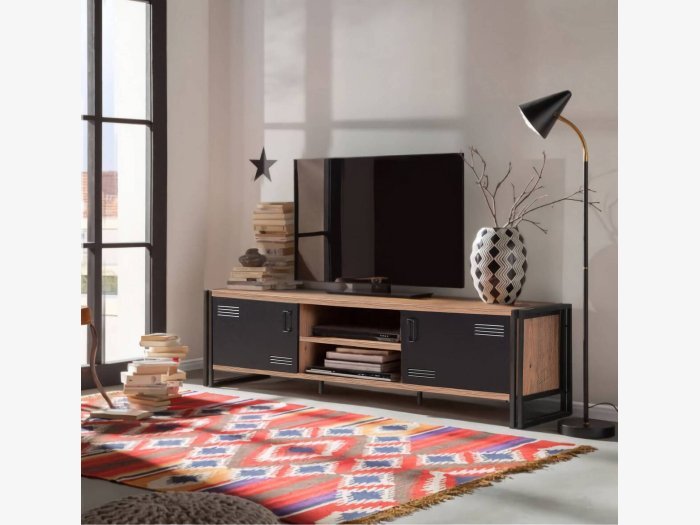 Mueble TV en pino y negro...