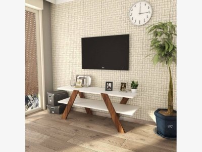 Mueble TV en blanco y nogal modelo PONTEVEDRA