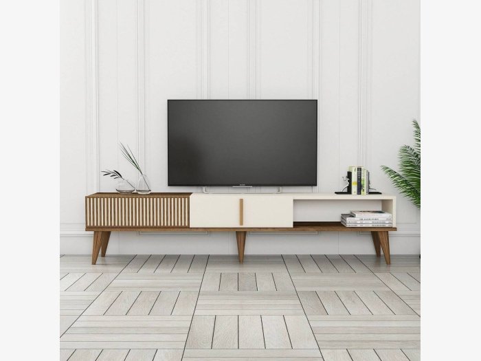 Mueble TV en nogal y blanco...