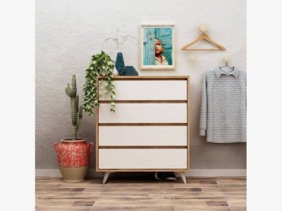 Comoda 4 cajones en roble y blanco modelo UCRANIA