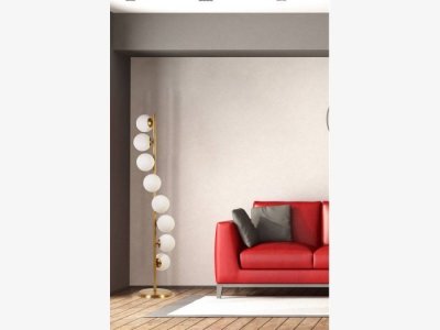 Lampara de pie en dorado y blanco modelo POMPONS