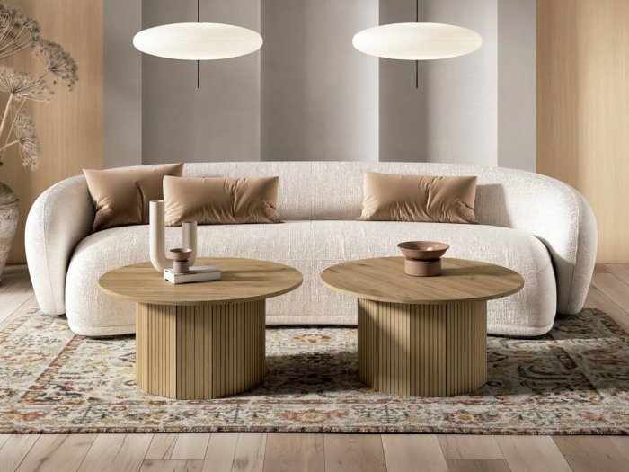 Mesa de centro redonda con pie...