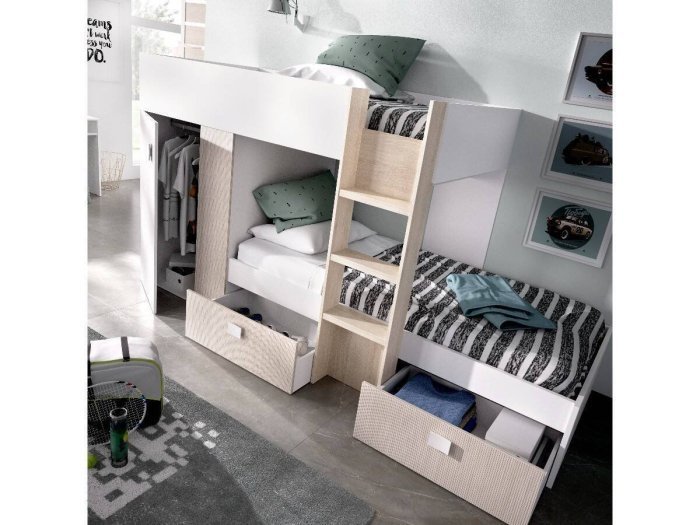 Cama tren con armario de dos puertas... Cama tren con armario de dos puertas...