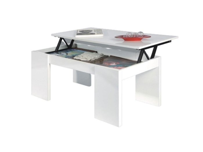 Mesa centro elevable Aba en blanco