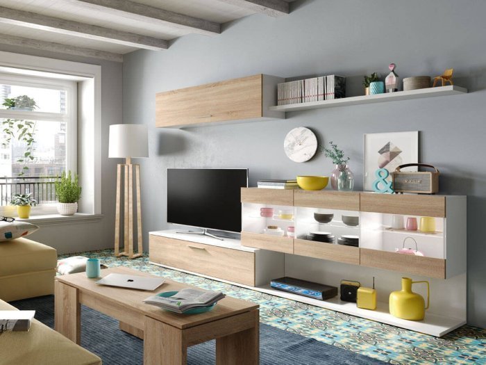 Mesa centro elevable Aba en roble sierra