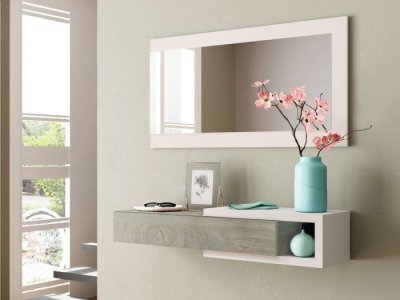 Recibidor roble y blanco con espejo Admon