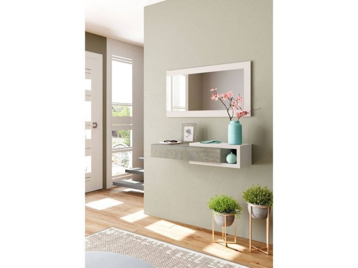 Recibidor roble y blanco con espejo...