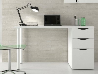 Mesa de estudio Ambar blanca con 3 cajones