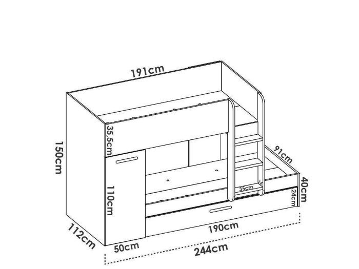 Cama tren con tres camas modelo MENTA