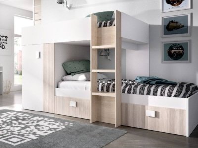 Cama tren con armario de dos puertas modelo MENTA