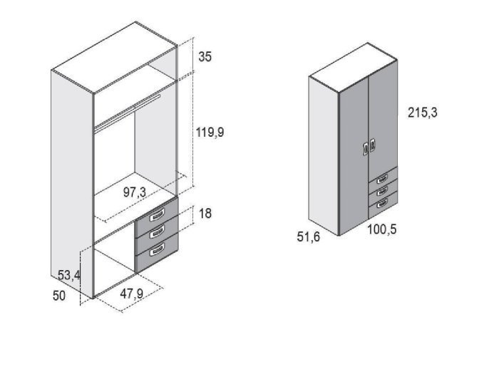 Armario 2 puertas cajones Andy Star