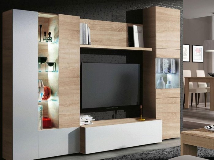 Apilable de salón Voga color roble y blanco