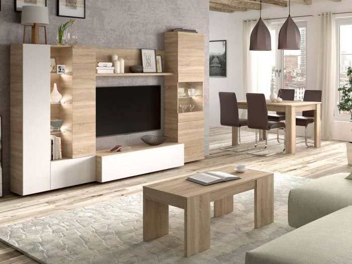 Apilable de salón Voga color roble y blanco