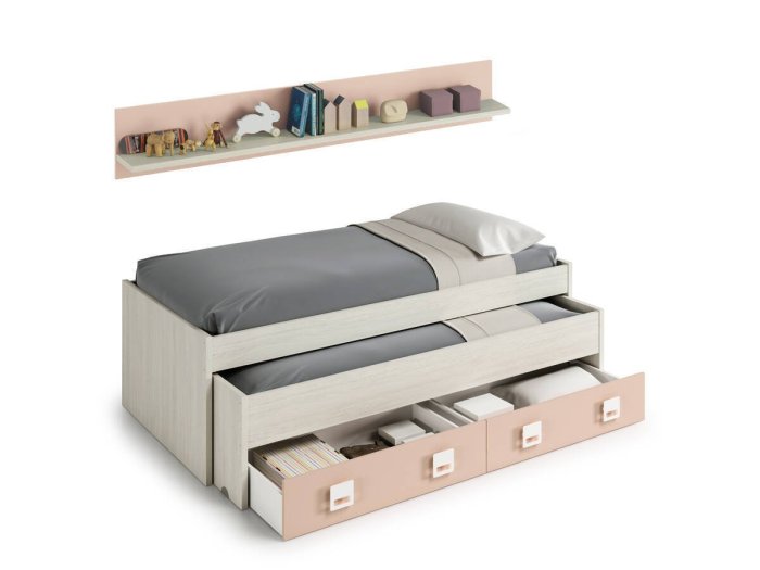 Cama doble juvenil con cajones y estante Venecia 2