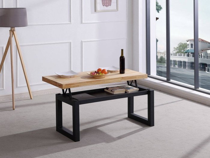 Mesa de centro elevable Henar roble-negro