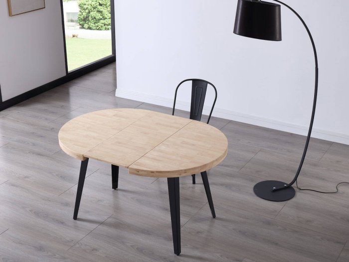 Mesa comedor redonda extensible Silvana roble-negro