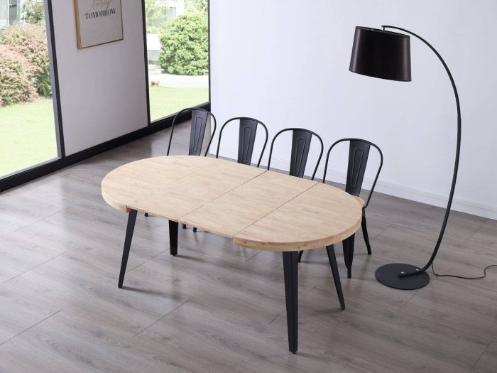 Mesa comedor redonda extensible Silvana roble-negro