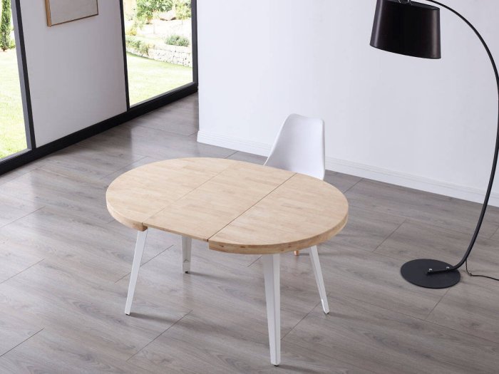 Mesa comedor redonda extensible Silvana roble-blanco