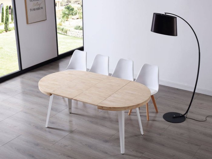 Mesa comedor redonda extensible Silvana roble-blanco