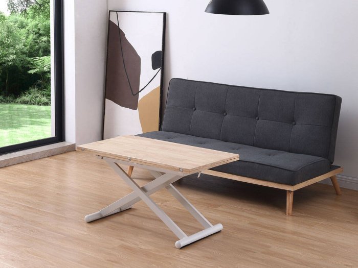 Mesa centro comedor extensible Zanhia roble-blanco