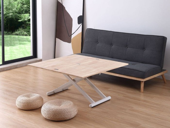 Mesa centro comedor extensible Zanhia roble-blanco