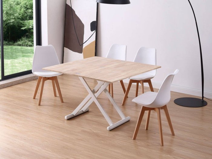 Mesa centro comedor extensible Zanhia roble-blanco