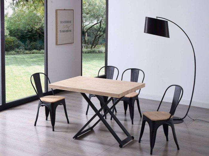 Mesa centro elevable comedor Freya roble-negro