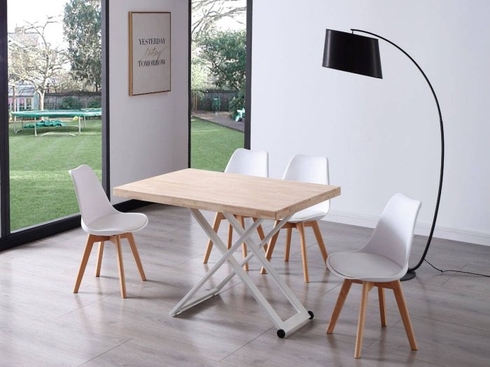 Mesa centro elevable comedor Freya roble-blanco