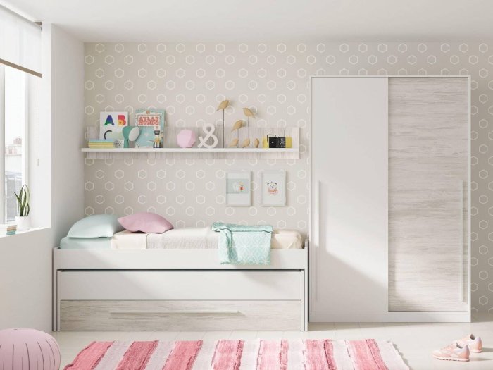 Cama compacta doble desplazable y cajón modelo NAVE 2