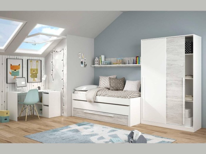 Cama compacta doble desplazable y cajón modelo NAVE
