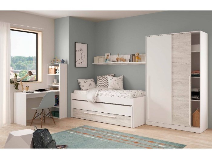 Cama compacta doble desplazable y cajón modelo NAVE
